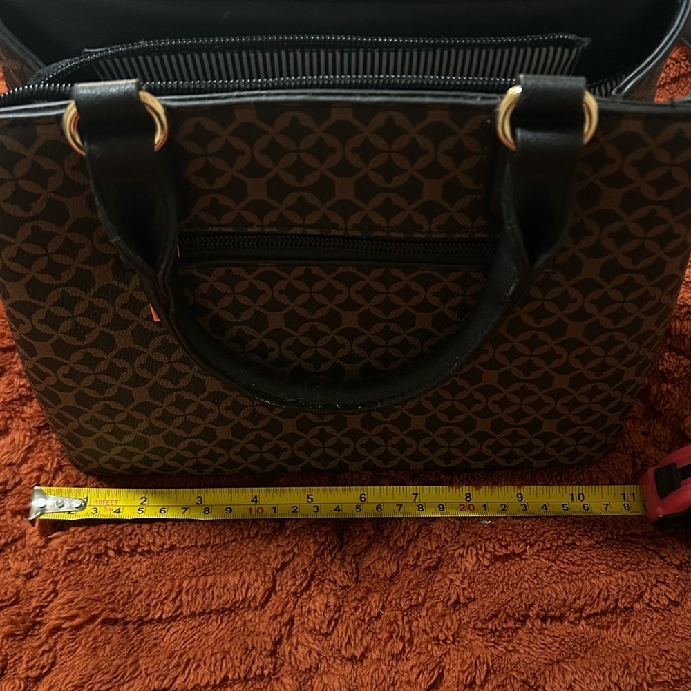Black And Brown Patterned Handbag - image 5